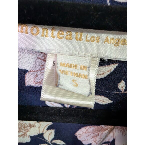 Monteau Floral Dress S Navy Cottagecore Romantic Tiered Mini - Picture 3 of 7